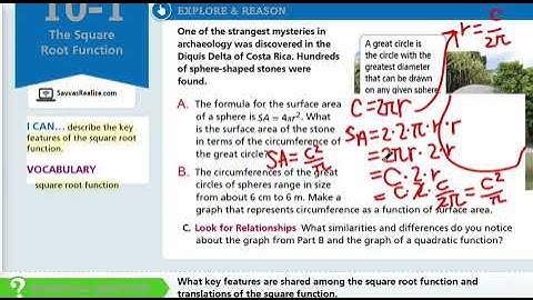 EnVision Algebra 1) Lesson 10-1: The Square Root Function
