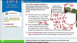 EnVision Algebra 1) Lesson 10-1: The Square Root Function