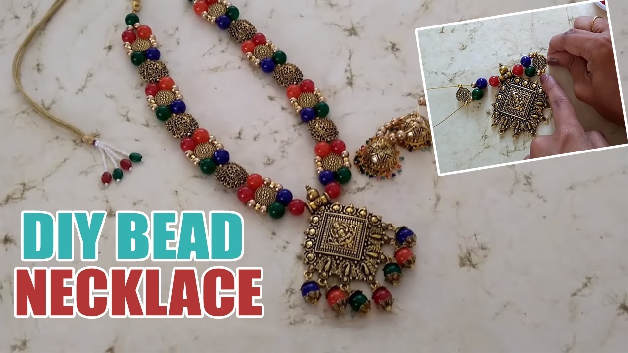 DIY Bead Necklace | Antique Set Making | MultiColour Glass Bead Jewelry | www.knottythreadz.com
