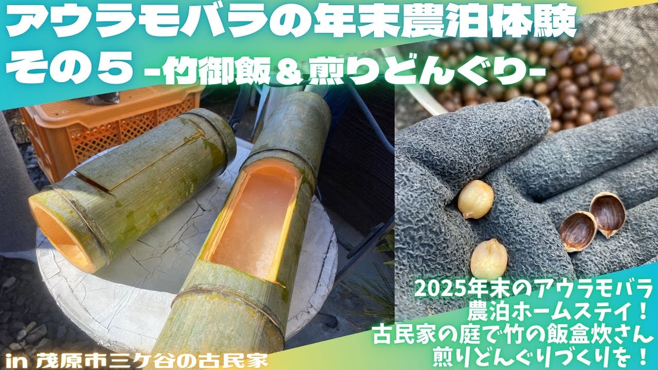 アウラモバラの年末農泊体験その５ -竹御飯＆煎りどんぐり-【里山再生・土壌改善・開拓型農業アクティビティ里山体験受付中】