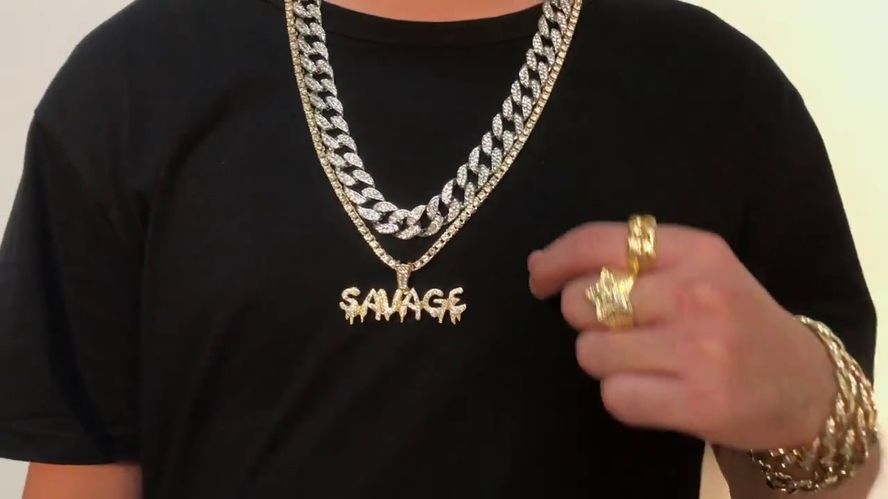 Bling Bling Savage Letter Necklace With Tennis Chain Choker Hip Hop Shiny Jewelry for Men
