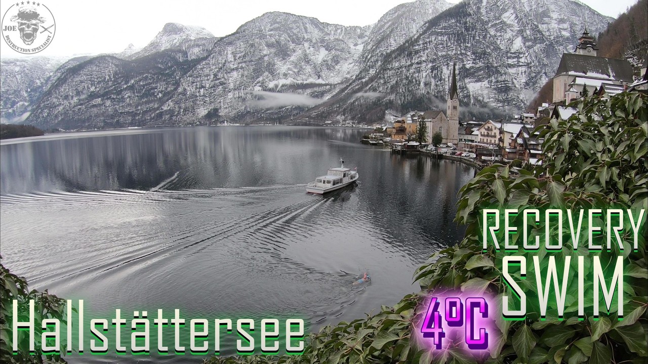 HALLSTATT - TOURIST REACTION ON A RECOVERY ICE SWIM - A BOAT NEARLY HIT ME -   AUSTRIAN CHAMPIONSHIP