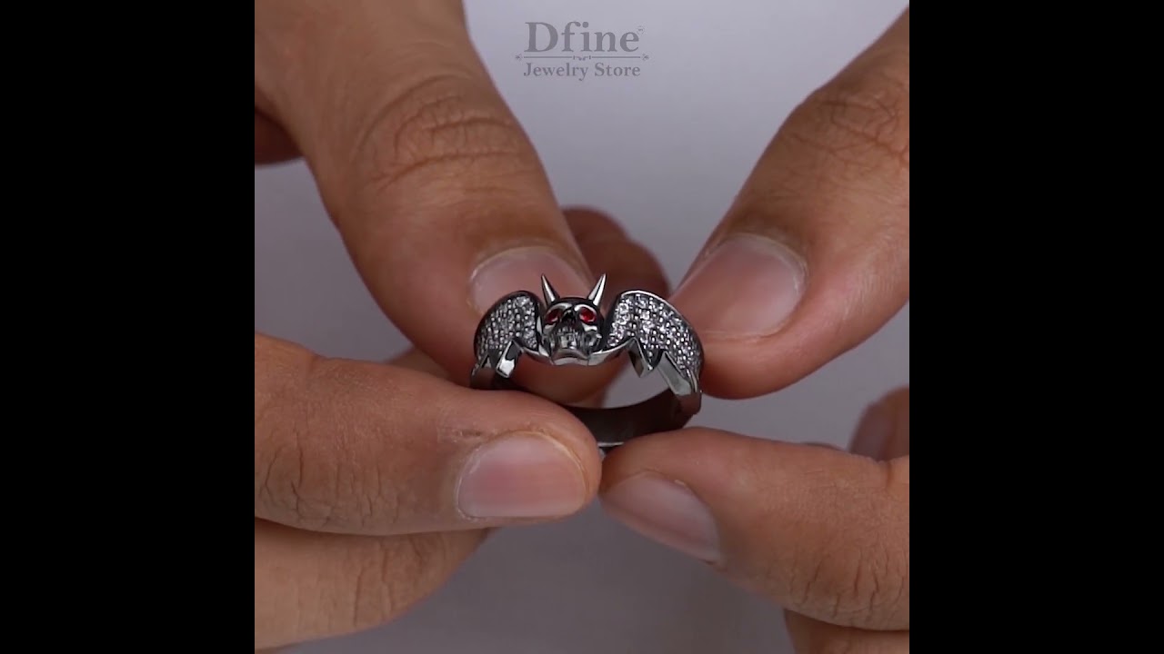 Devil Skull Ring with Horns and Red Eyes Gothic Satanic Jewelry | Dfine Jewelry Store