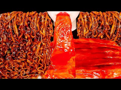 ASMR BLACK BEAN NOODLES, SPICY SALMON SASHIMI 핵불닭 연어 짜장라면 먹방 MUKBANG EATING SOUNDS 咀嚼音 ZOEY ASMR