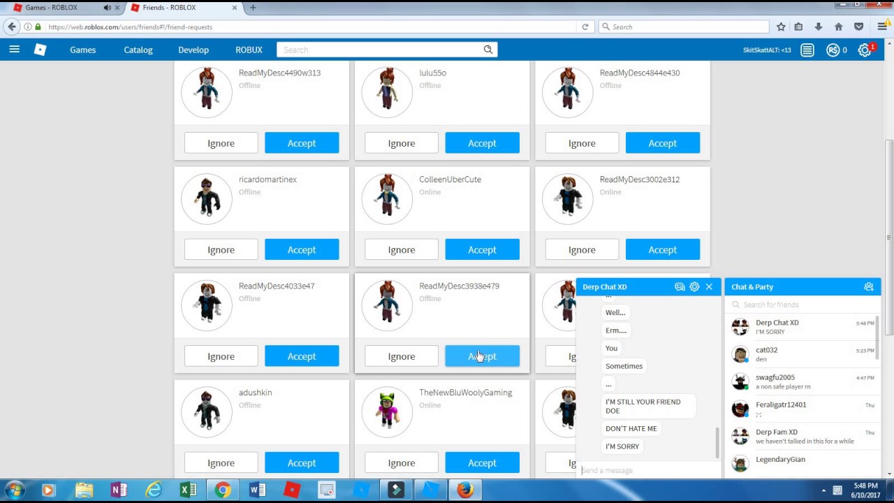 Accepting dontclickme friend request in ROBLOX - YouTube