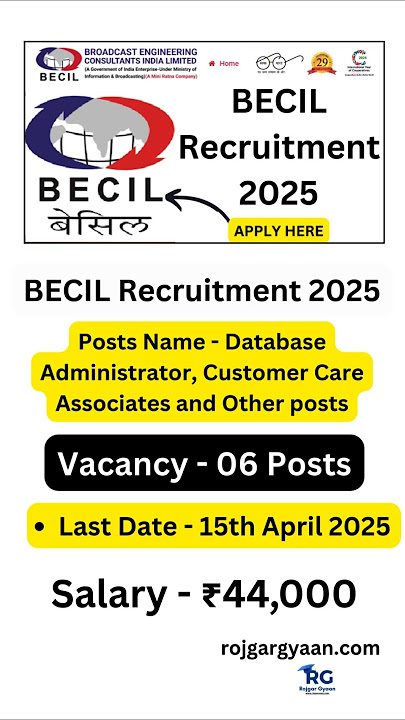 BECIL Recruitment 2025 for 06 Vacancys Apply Online #jobs #vacancy