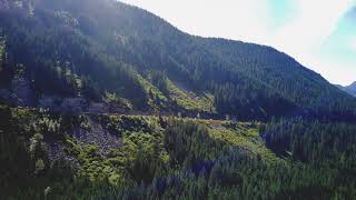 US highway 2, Stevens Pass Drone Shot from Wellington, Washington