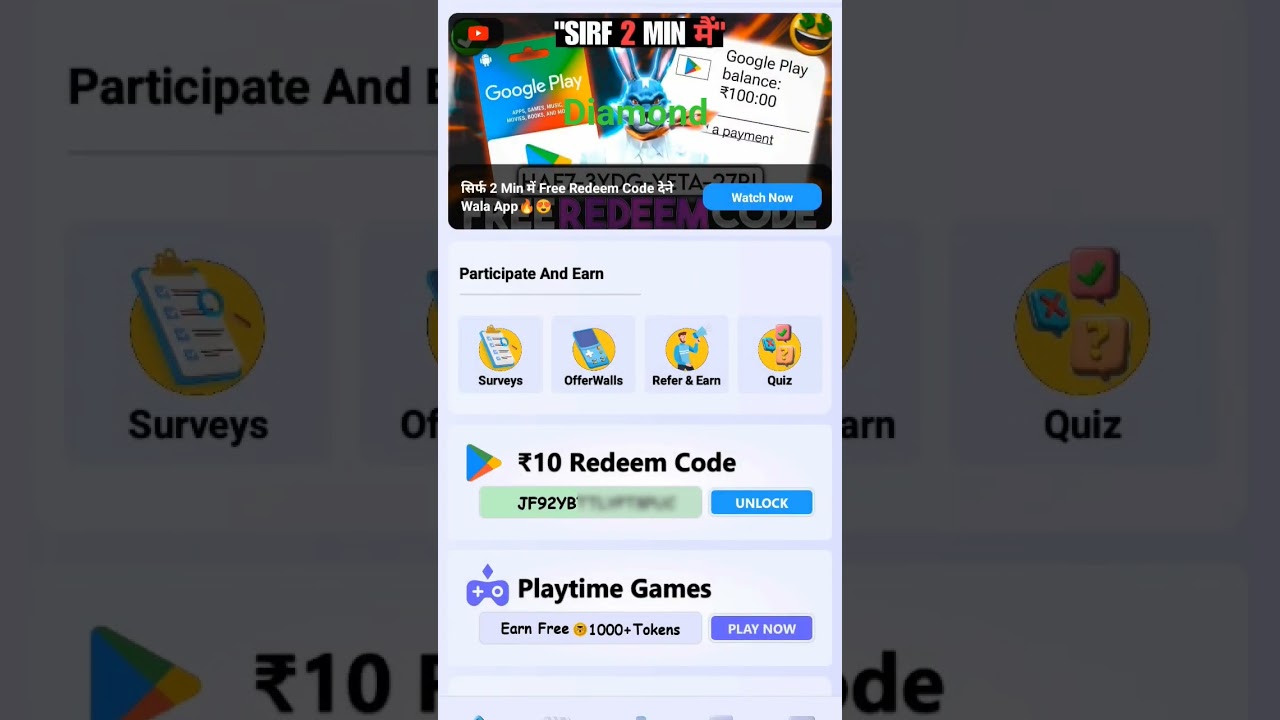 Diamond wala app redeem codes earn 10k like complit karo aur pao 800ka redeem code YT Rajam kushvaha