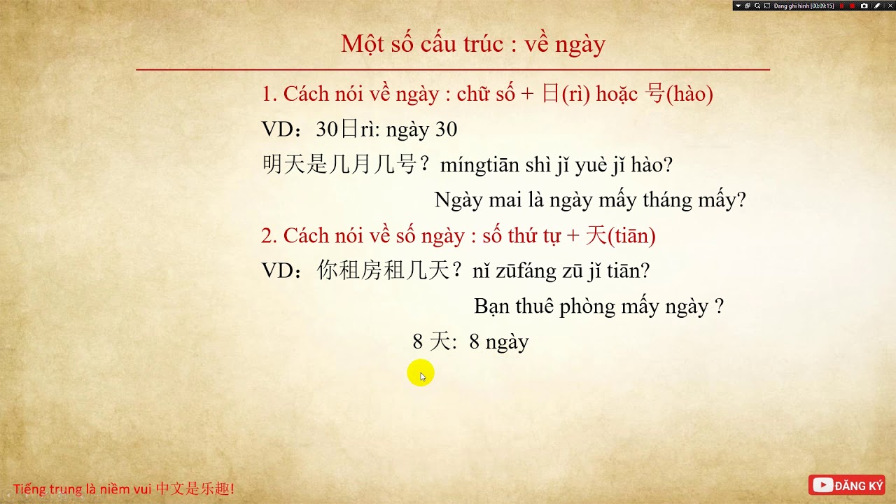 10 Phút tiếng trung mỗi ngày : Bài 8 : Thời gian -... - youtube