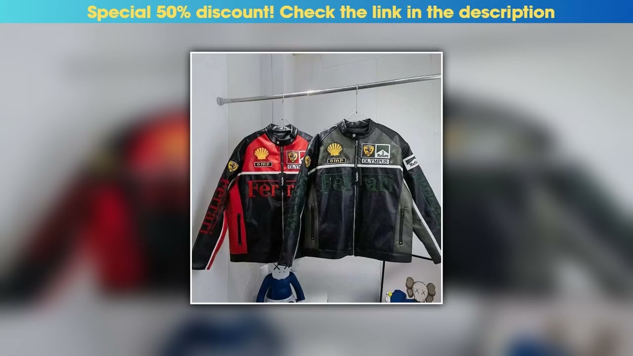 Today Only Autumn And Winter Fashion PU Leather Jacket Motorcycle Riding Jackets Ferrari Emblem Emb