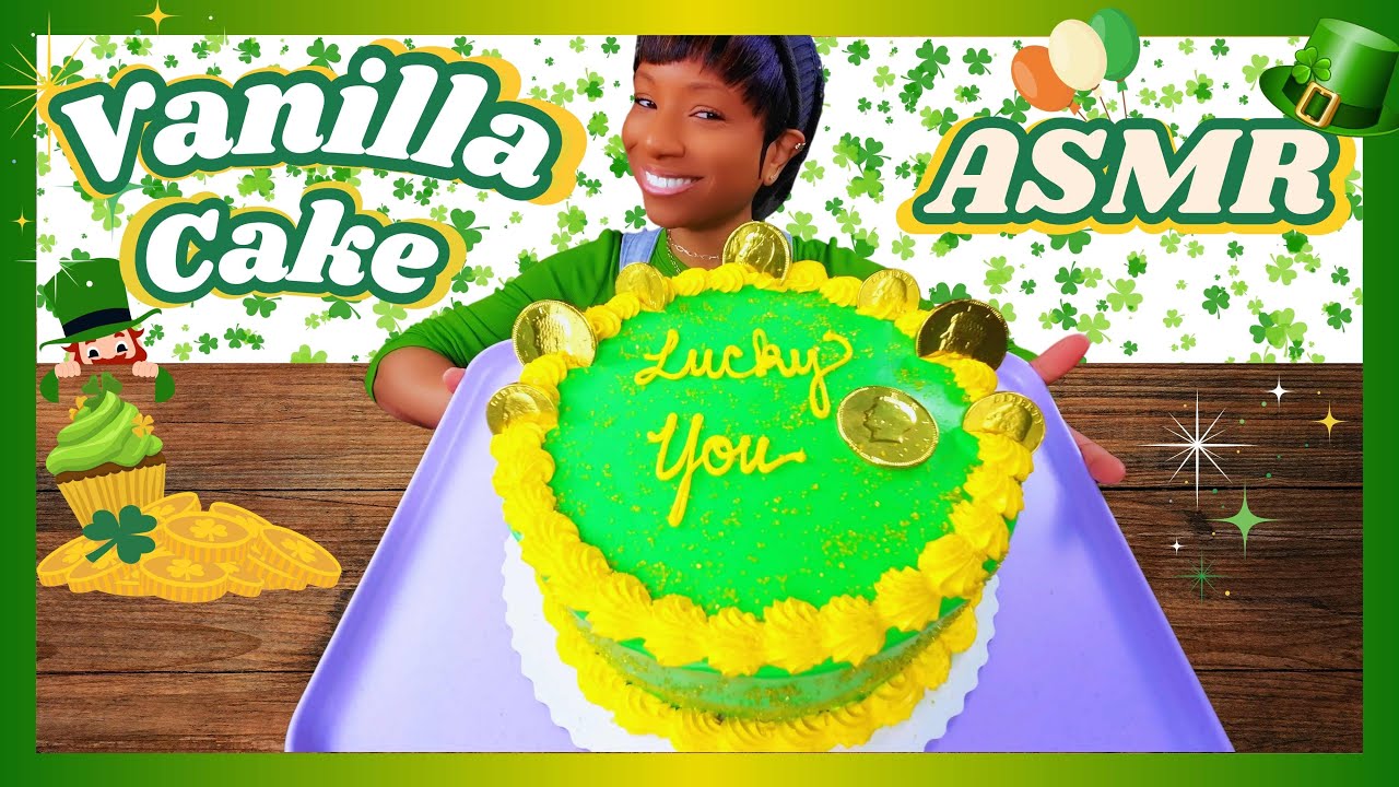 ASMR MUKBANG | WHOLE VANILLA CAKE | ST PATRICKS DAY CAKE