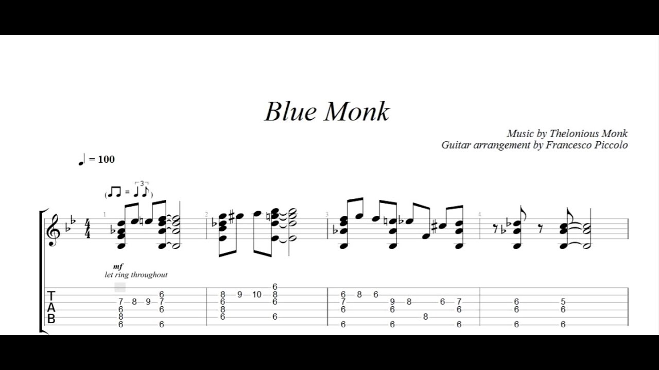 Fingerstyle Guitar Blue Monk From Jazz Tunes Vol 1 Nr