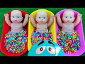 Full of 3 Rainbow BathTubs Candy with M&Ms & Magic Slime Cutting Video