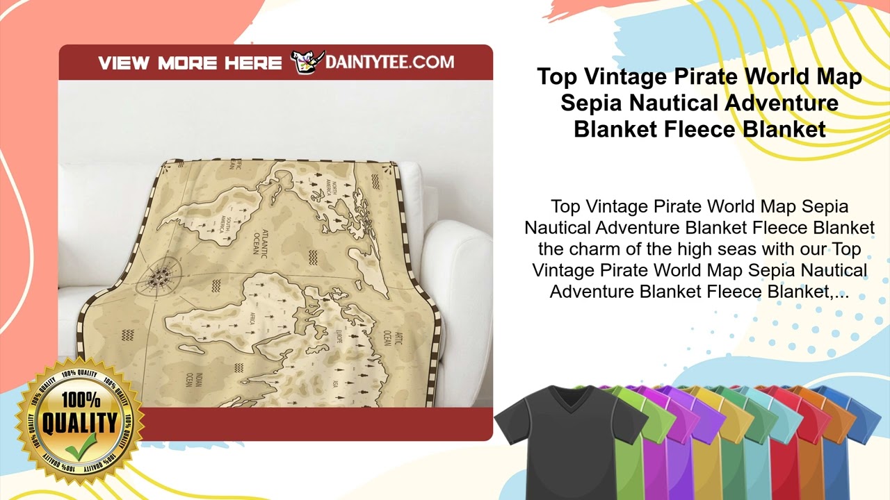 Top Vintage Pirate World Map Sepia Nautical Adventure Blanket Fleece Blanket