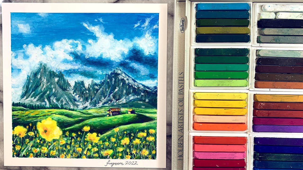 Holbein Artist's Oil Pastels 40 Alpine Meadow 🏔 홀베인 전문가용 오일 파스텔로 알프스