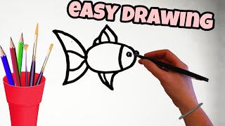 تعليم الرسم للاطفال / تعليم رسم سمكه كيوت بخطوات بسيطه جدا