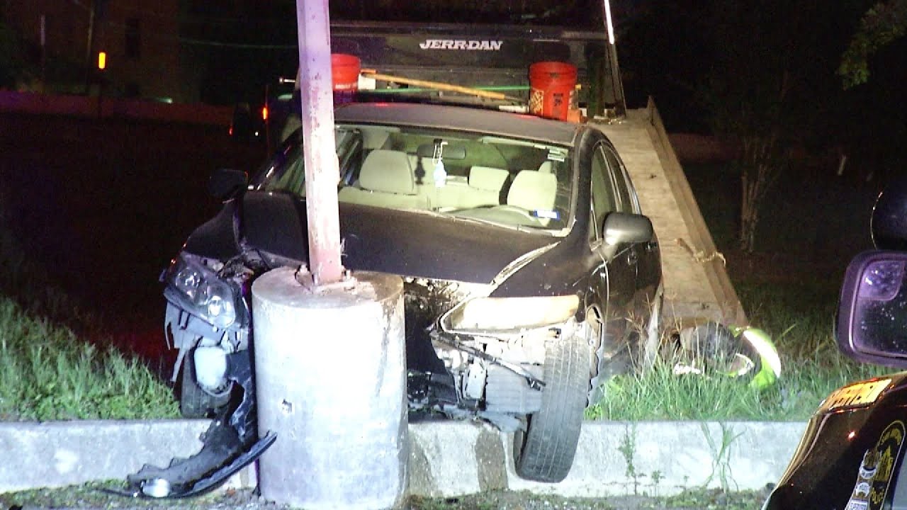 Driver detained on suspicion of DWI after crashing into pole, police ...