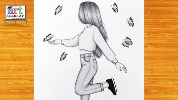 How to draw a cute Girl with Butterflies -Pencil sketch || Drawing easy for beginner || Girl drawing