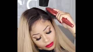 Myiseehair T1B30 Ombre Color Straight Short Bob Wig 150% Density Medium Brown Lace Full Lace Wig