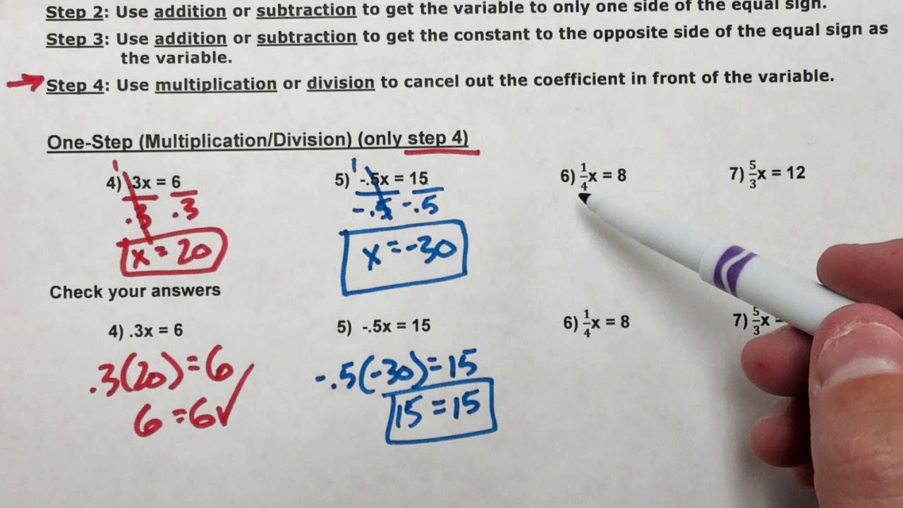 Solving Equations (Part 3) - One-Step Using Multiplication and Division ...