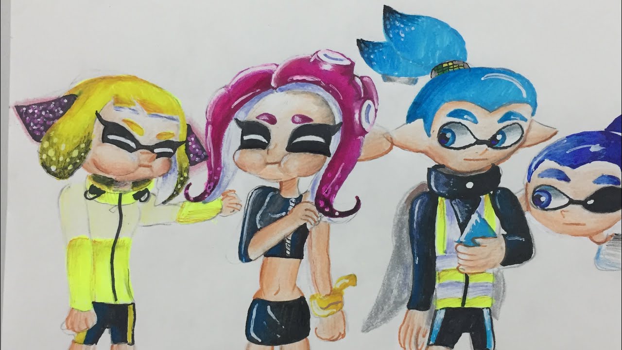 Drawing A breath hold contest between Agent 4 and 8 (Splatoon) - YouTube