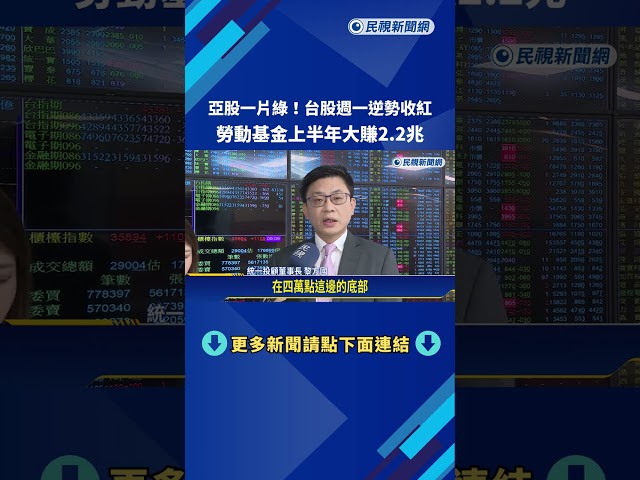 亞股一片綠! 台股週一逆勢收紅 勞動基金上半年大賺2.2兆－民視新聞