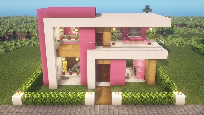 ⛏️ Minecraft Tutorial :: 🌸 Como Fazer Uma Casa Moderna Rosa