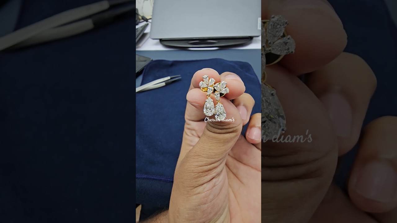 ✨ Floral Pear Diamond Drop Earrings in Yellow Gold