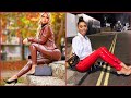 very impressive and stylish shiny leather tight pants outfits ideas for women and girls Fashion