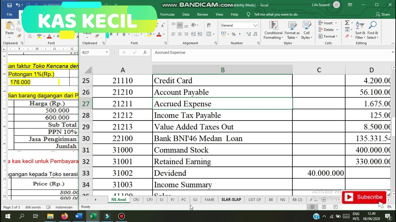 Membuat Jurnal Kas kecil - Transaksi pengeluaran Dana Kas ...