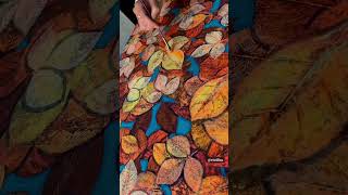 Autumn leaves / Orange leaves painting / Leaf print painting / How to paint leaf print #vinillna