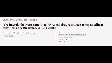 The interplay between noncoding RNAs and drug resistance in hepatocellular carcinoma:... | RTCL.TV