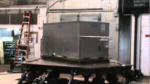 AAON RQ series 6 ton rooftop unit on rigid mount seismic testing pass.
