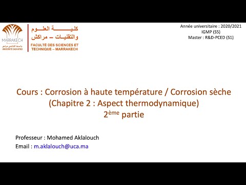 Corrosion à haute température: Chapitre 2 Aspect thermodynamique (Partie 2) et chapitre 3 (Partie1)