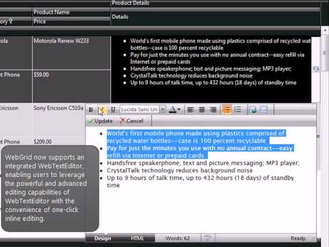WebGrid - WebTextEditor Custom Editor