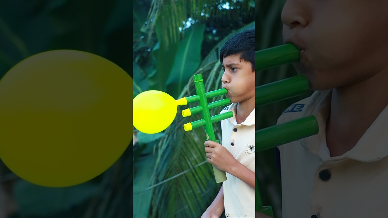 three bamboo Crafts with balloon toys slingshots ideas 