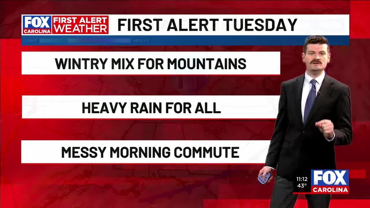 Looking ahead to a wintry mix for the mountains on Tuesday, heavy rain ...