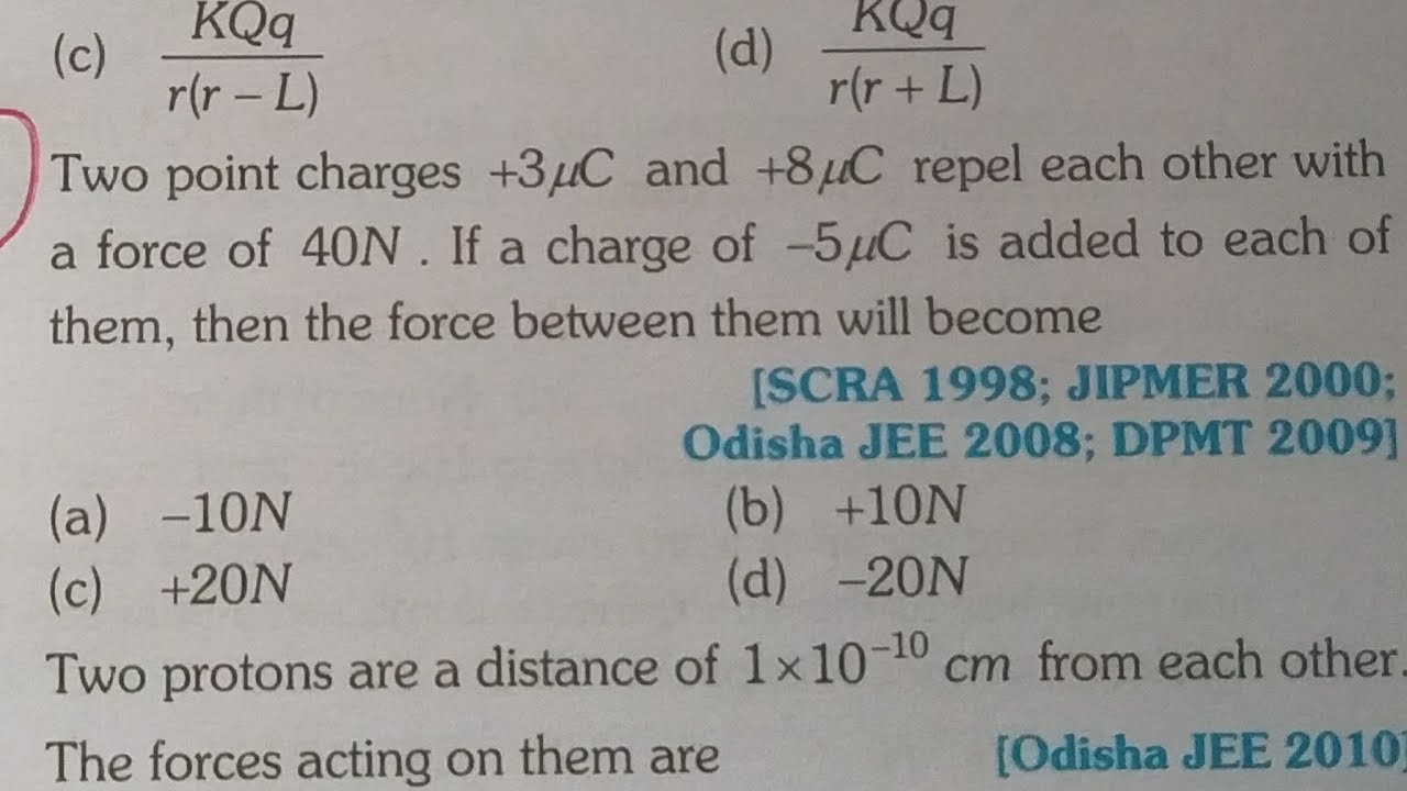 (Tamil) Two point changes +3uC and +8uC repel each other with a force