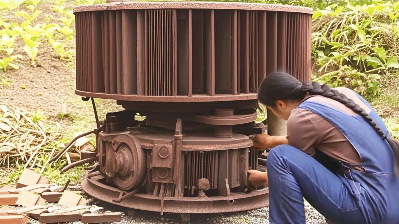 💡天才女孩帮村民修复搅拌机！废弃的50年旧电机彻底翻新，没想到效果这么棒！Genius girl helps villagers repair the mixer! 林果儿