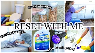 Reset With Me - Morning Routine Cleaning | Grocery Haul & Restock | Workout Motivation