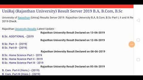Uniraj (Rajasthan University) B.A, B.Com, B.Sc Part I, II and III Result 2019