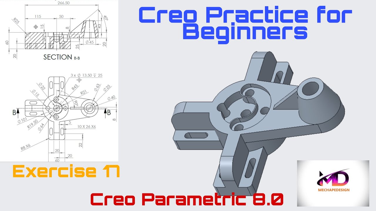 Creo Practice Exercise- 17 for Beginners II Creo Part Modeling Tutorial ...