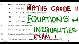 Mathematics Grade 11 Equations and Inequalities Exam @mathszoneafricanmotives  @MathsZoneTV