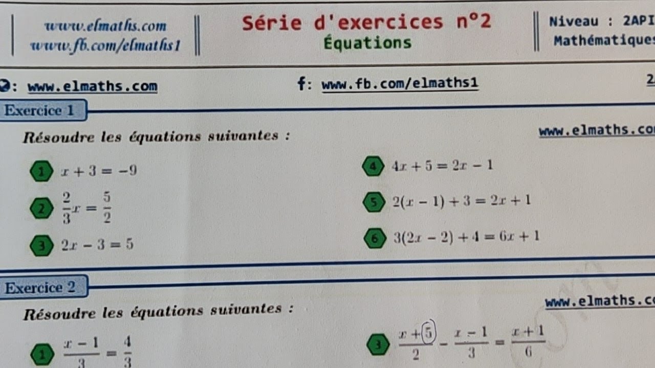 les équations + résolution des problèmes: Contrôle N°1 S2