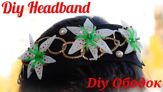 Diy Headband in Dolce and Gabbana style with polymer clay lilies, chain and natural pearls