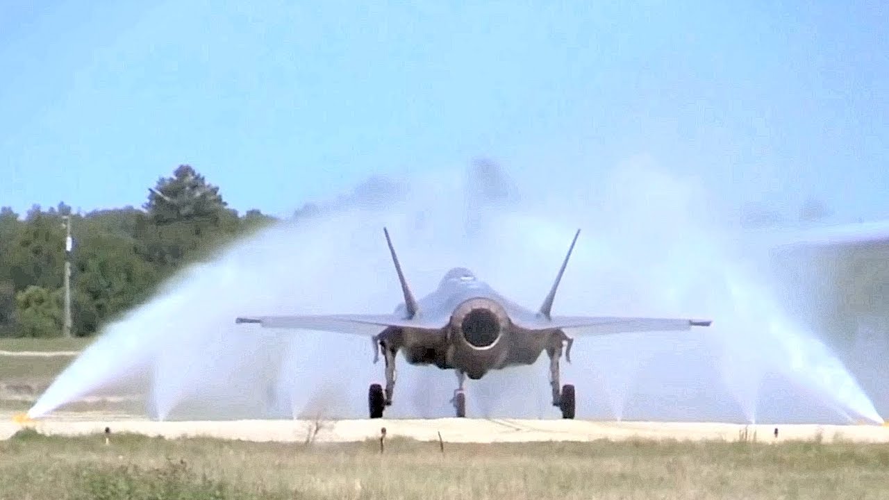 F35 Water Spray Eglin Bird Bath YouTube