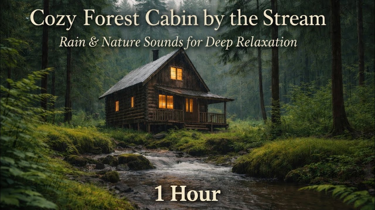 Cozy Forest Cabin by a Stream 🌲 Rain & Nature Ambience for Deep ...