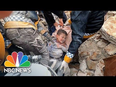 Syrian children pulled from rubble by earthquake rescue teams