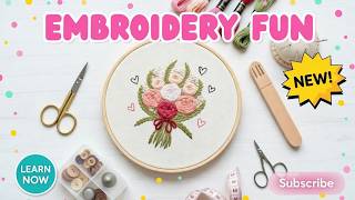 Cozy Bouquet Embroidery Tutorial 🌸 | Relaxing Soft Music & Gentle Stitches screenshot 5