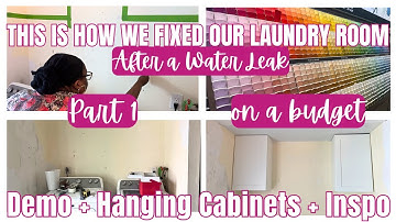 *NEW*  DIY LAUNDRY ROOM MAKEOVER! - PART 1 | ON A BUDGET | DEMO | HANGING CABINETS | INSPO